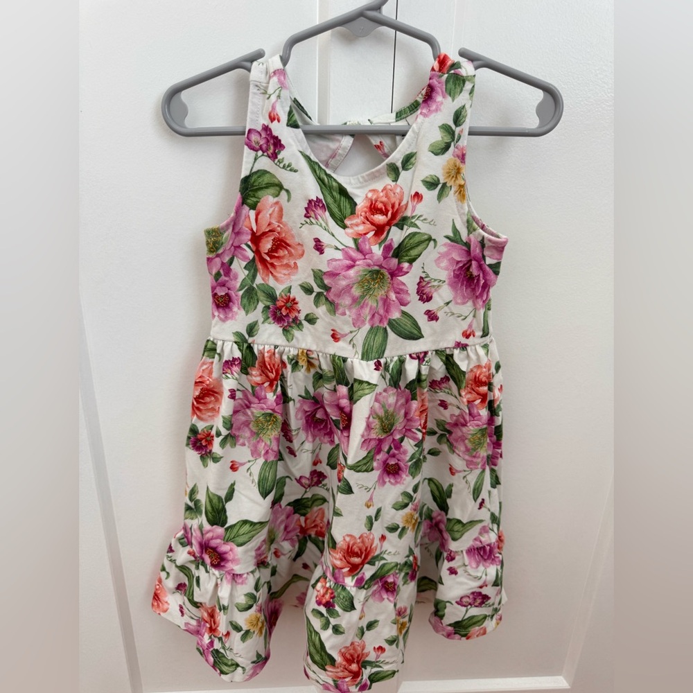 Janie and Jack floral stretch knit dress. White / pink. Size 3.